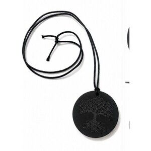 Black Tree of Life Round Pendant Necklace Adjustable Cord Boho Minimalist